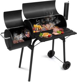 44*25*44 inches large capacity oil drum shaped double oven outdoor charcoal grill painted stainless steel with chimney portable windproof camping