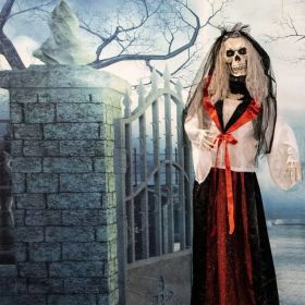 Haunted Hill Farm Zombie Bride With Pop-Up Head And Light-Up Eyes, Halloween Animatronic For Battery Operated Scary Indoor Or Covered Outdoor Hal (Option: 65StandingBride)